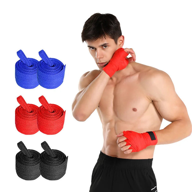 Lot de 2 bandages d'entraînement de boxe en coton (1,5/2/3/5 m) pour le sport, le kickboxing, le MMA et les gants de boxe. Ceinture et sangle de sport incluses.